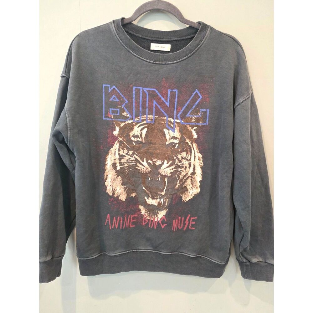 Anine Bing Tiger Muse Graphic Sweatshirt Washed Charcoal Small S/Unisex Fit